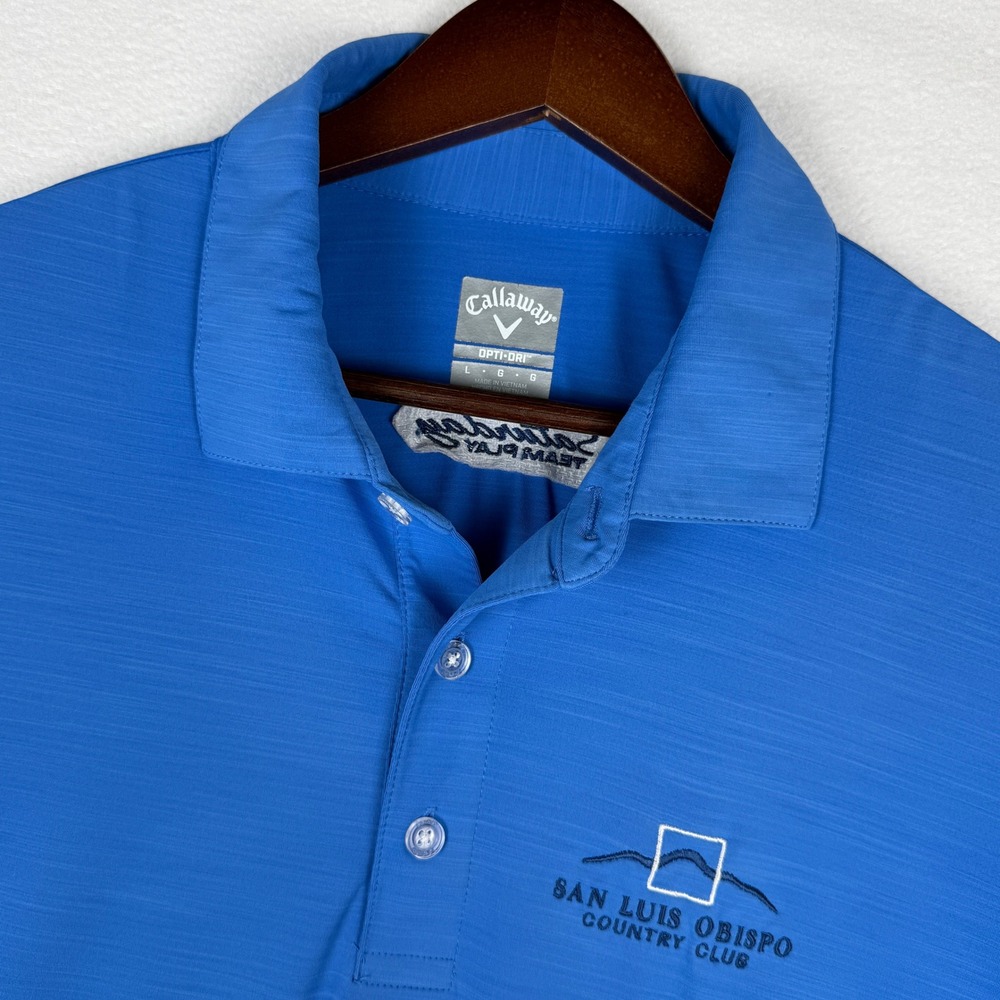 Callaway Opti-Dri Mens Large Blue‎ Polo San Luis Obispo Country Club Golf Shirt
